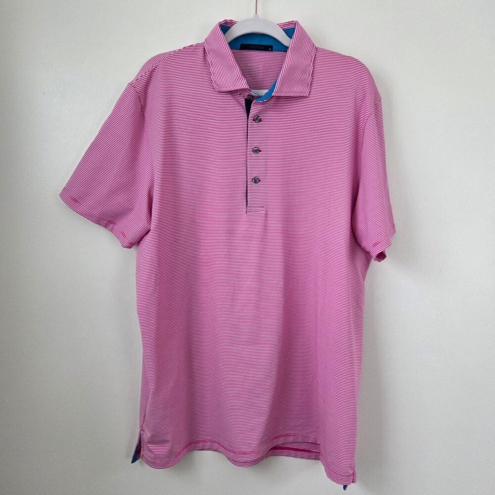 Greyson Wicking XL Pink White Stripes Shortsleeve Polo